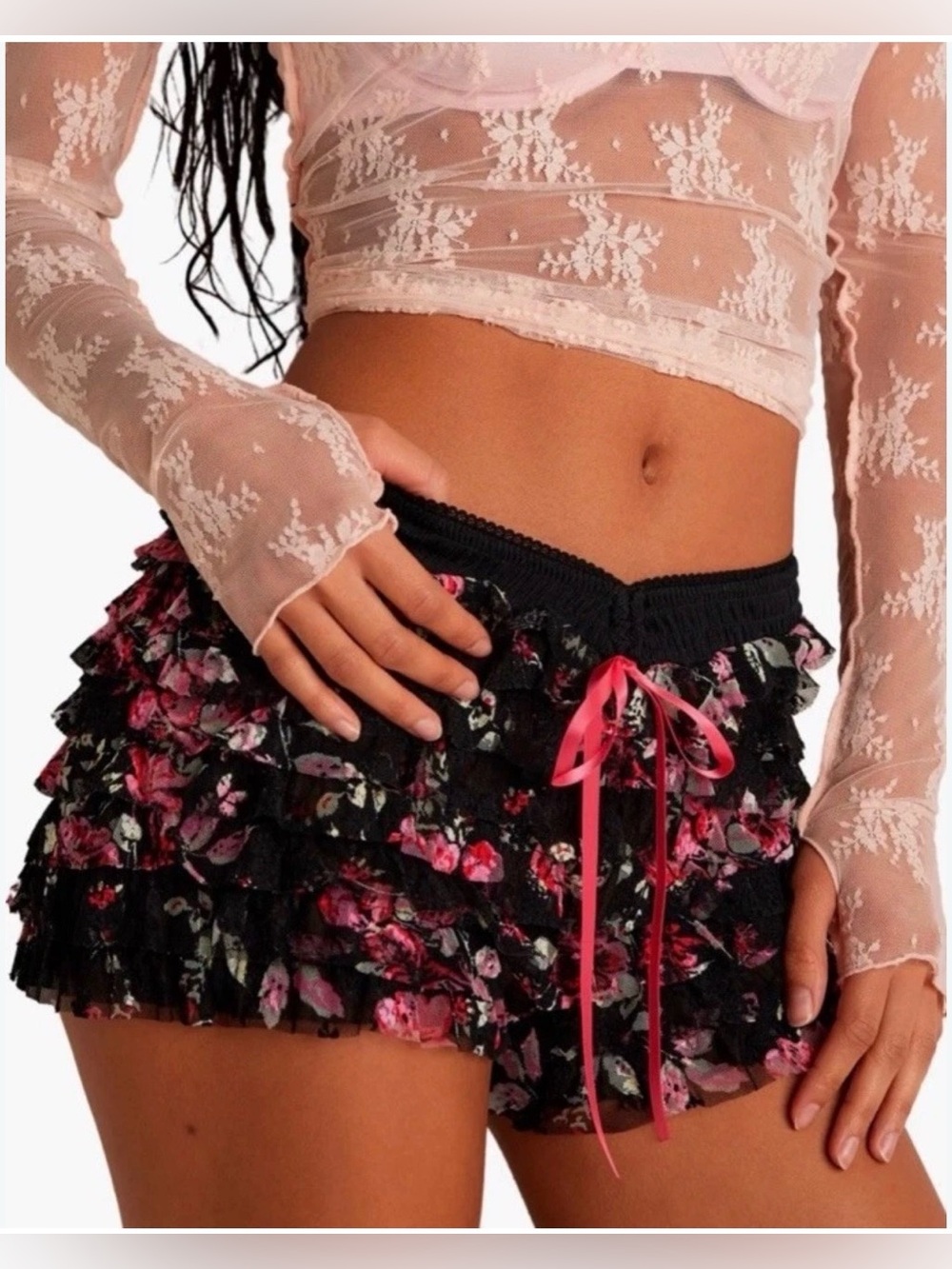 Free people feeling for lace, black combo boxer shorts new med